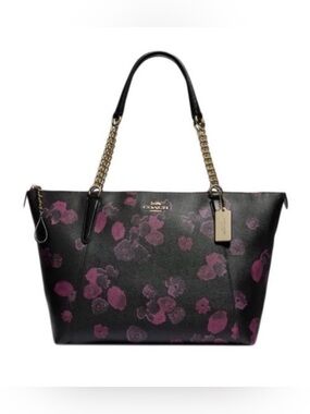Coach Ava Purple Tote Halftone Floral Print and Gold Chain Handles F38114